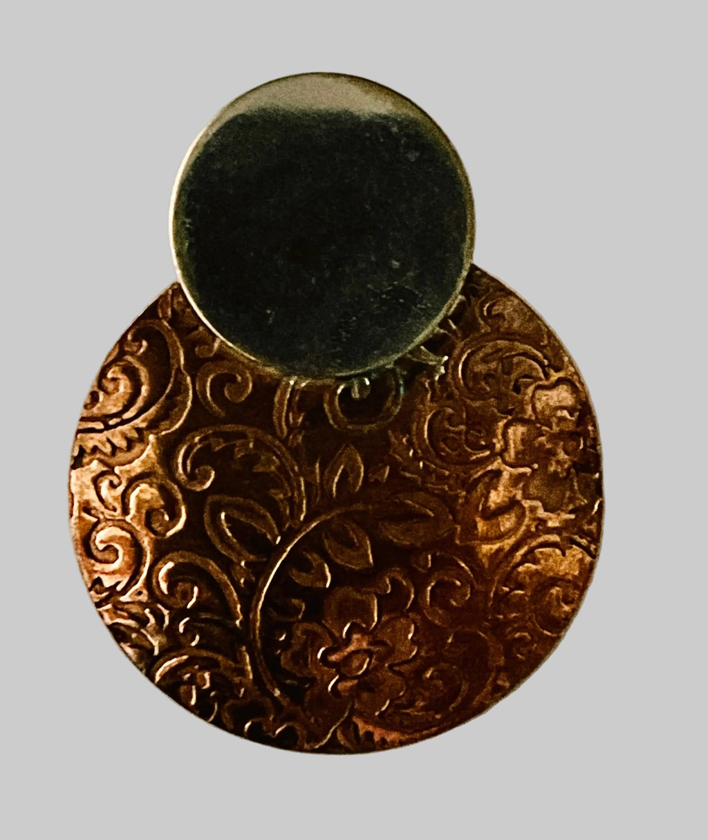 Copper earring with silver disk